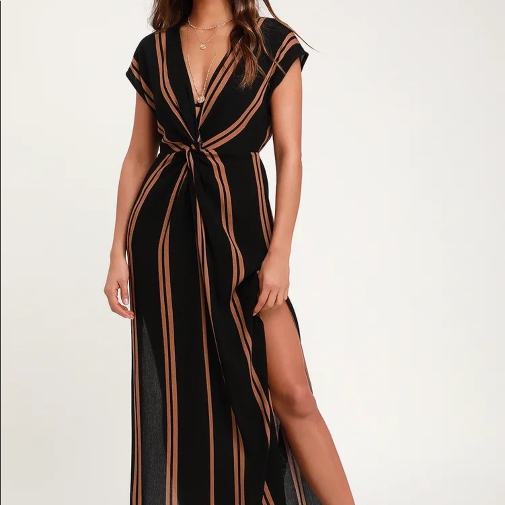 Black and Brown Striped Swim Cover-Up